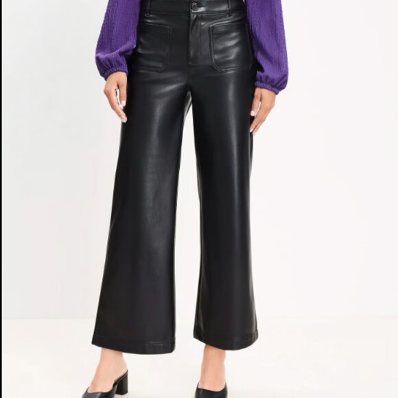 ANN TAYLOR LOFT PALMER WIDE LEG FAUX LEATHER PANTS NWOT $90 8 T - Picture 3 of 8